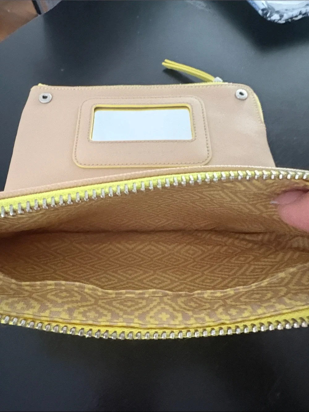 Stella & Dot Yellow Laser-Cut Wristlet with Nude Underlay